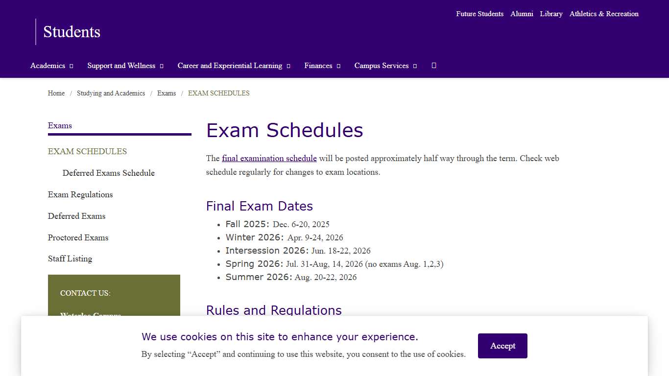 Exam Schedules Students - Wilfrid Laurier University