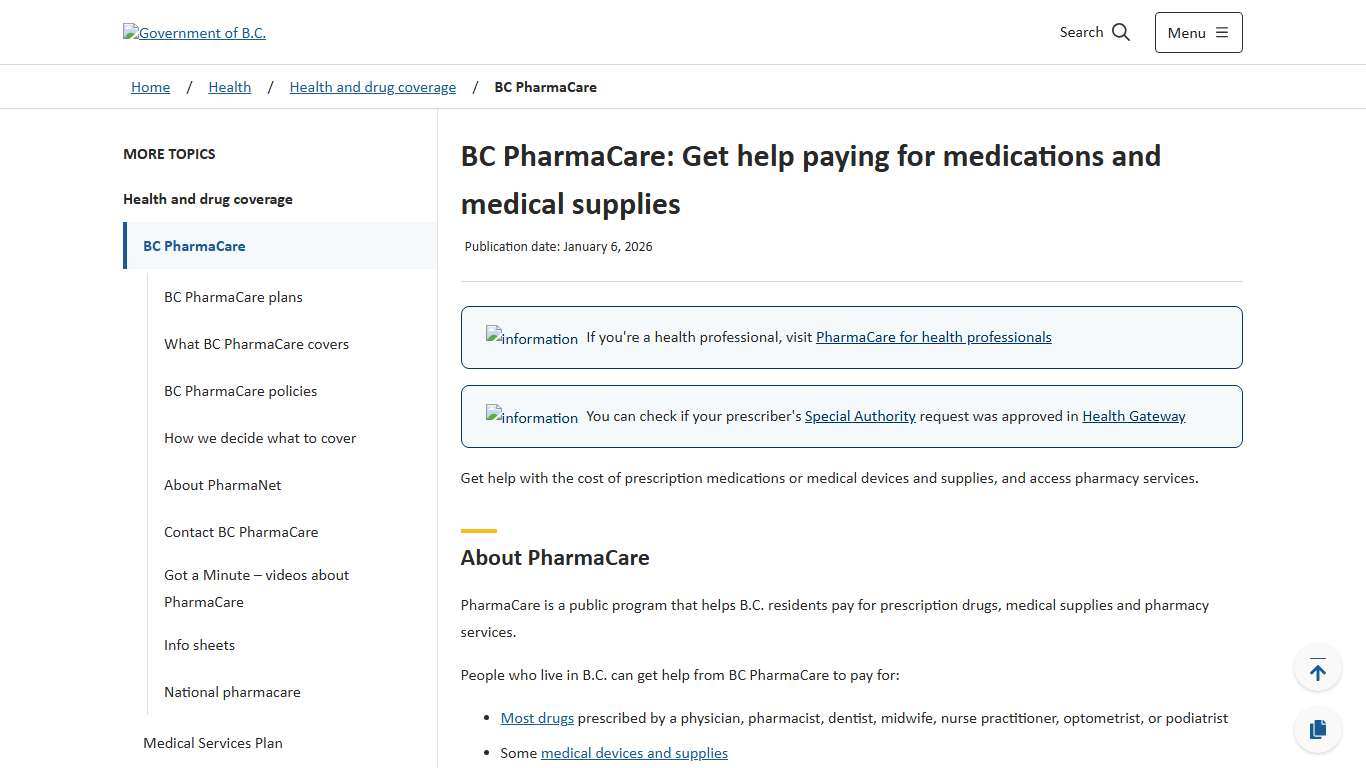 BC PharmaCare: Get help paying for medications and medical supplies - Province of British Columbia